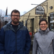 Tay Whiteside and Grayson Goldsmith stand outside Black Dog Salvage