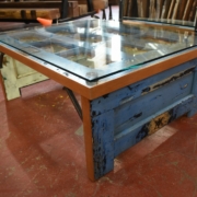 a table made of blue doors from VMI