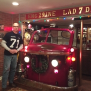 the front of an antique firetruck