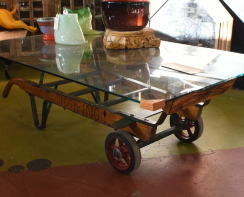 a coffee table on wheels