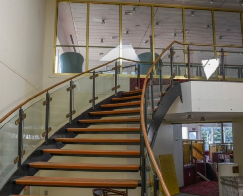 a grand staircase inside a ferry